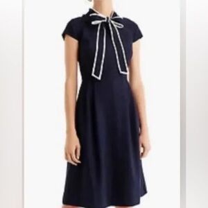 J. Crew Tie Neck Bow Navy Blue Crepe Knee Length Dress size 12